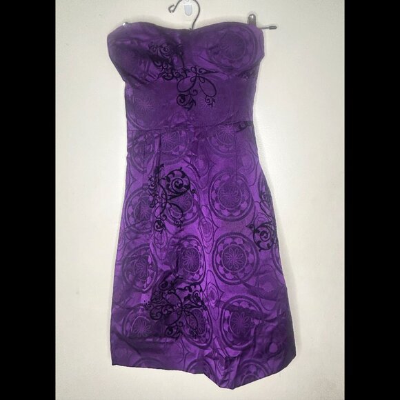 GUESS BLACK LABEL Purple Silk Strapless Dress w Velvet Design Junior Sz 3 - Picture 2 of 6